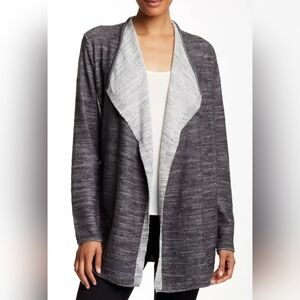 Eileen Fisher Cotton Plaited Knit Cascading Cardigan Charcoal Size XL Lagenlook